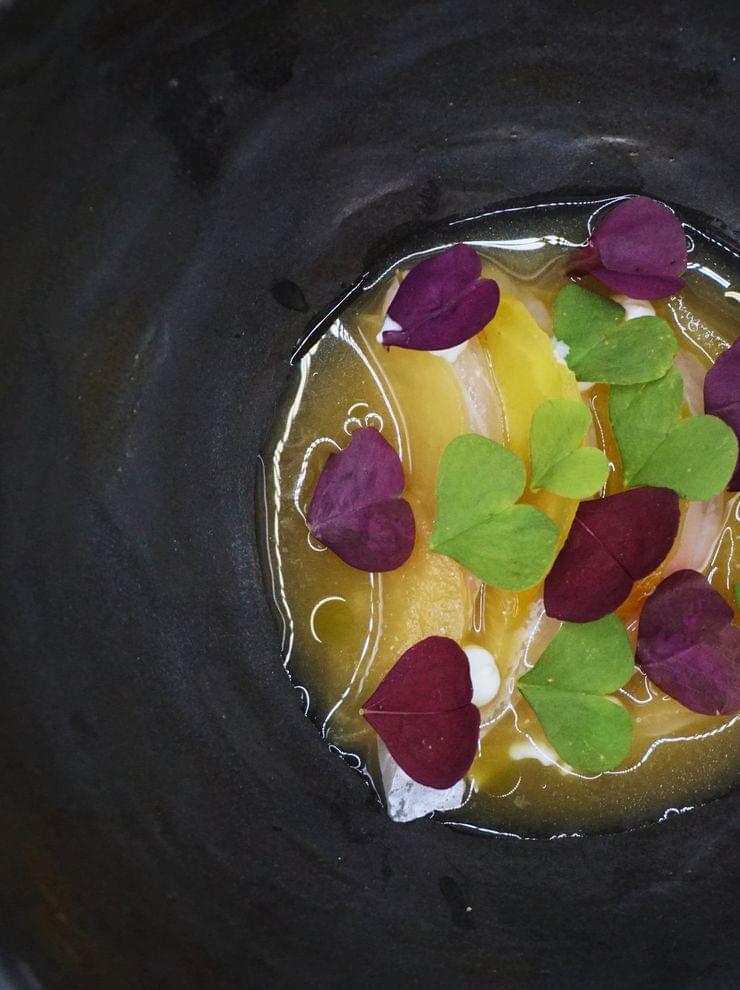 Gourmet-Fisch in Molke Gewürztee mit Quendelblüten